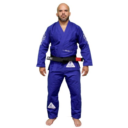 Brazilian Jiu-Jitsu Kimono – Blue with White Embroidery Side Brave Art