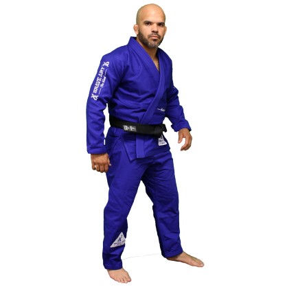Brazilian Jiu-Jitsu Kimono – Blau mit Weißer Stickerei Side|Brave Art