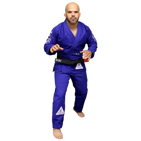 Kimono Jiu-Jitsu Brasiliano – Blu con Ricamo Bianco Side | Brave Art