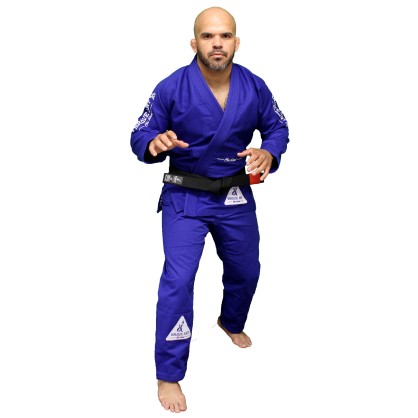 Kimono Jiu-jitsu Brésilien – Bleu Broderie Blanche Side | Brave Art