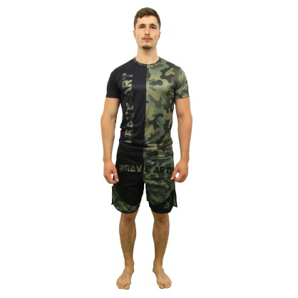 T-shirt Fast Dry Front Liner – Noir & Camouflage Vert