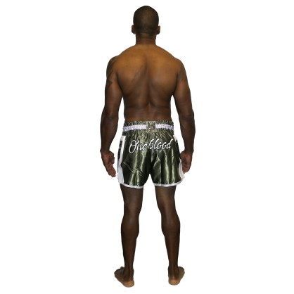 Muay-Thai Shorts Brave Art – Khaki & Weiß | Kampfstil & Bewegungsfreih