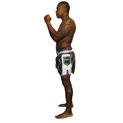 Muay Thai Shorts Brave Art – Khaki & White | Military Style & Fight Re