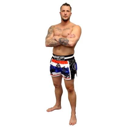 Short Muay-Thaï Brave Art – Lion Blanc Bleu Rouge | Style Thai & Puiss