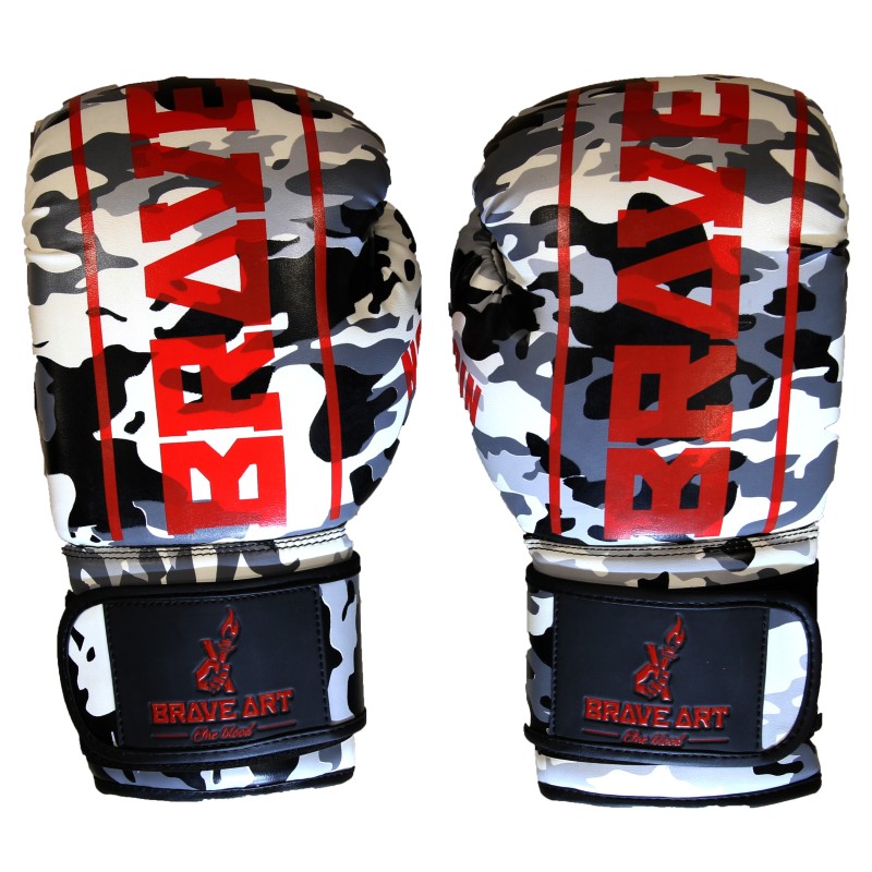 Guanti da Boxe Classic One Camouflage Grigio & Rosso – Brave Art Guanti da Boxe Classic One Camouflage Grigio & Rosso – Brave Art