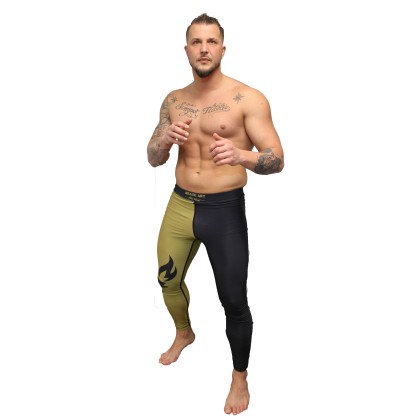 BG Brave Art Spats – Black & Gold Compression Leggings for Fighters