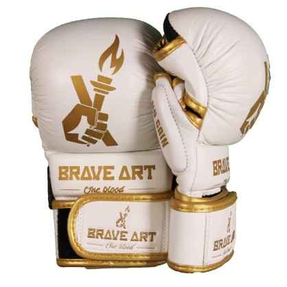 MMA Sparringhandschuhe Leder Weiß & Gold – Brave Art