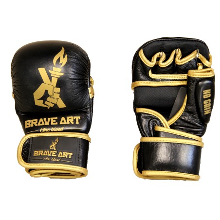 Gants MMA Sparring Cuir Noir & Or – Brave Art