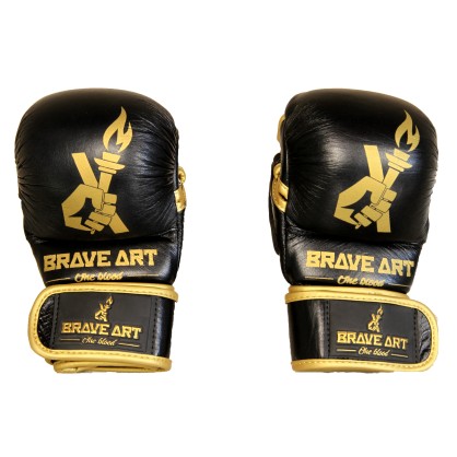 Gants MMA Sparring Cuir Noir & Or – Brave Art